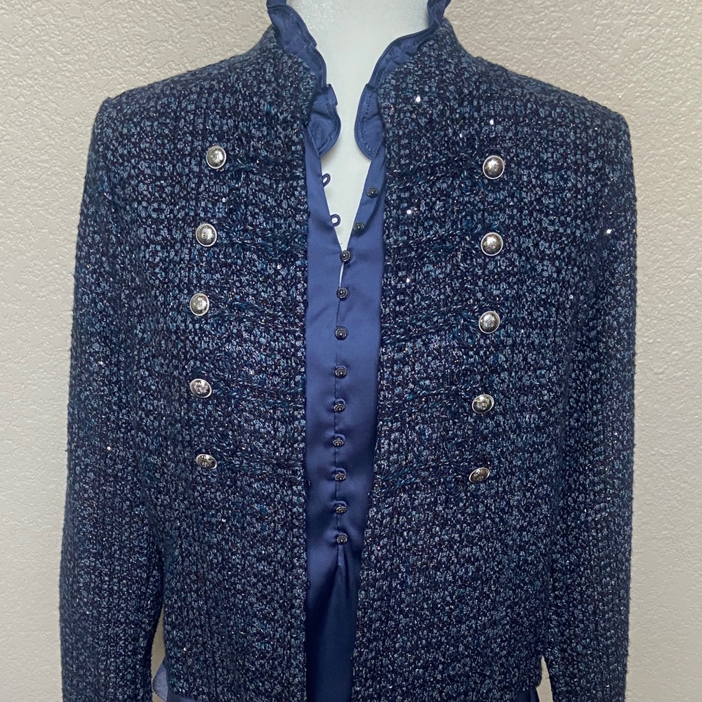 Sale! White House Black Market Stylishly Embellished Navy Tweed Blazer. Size S